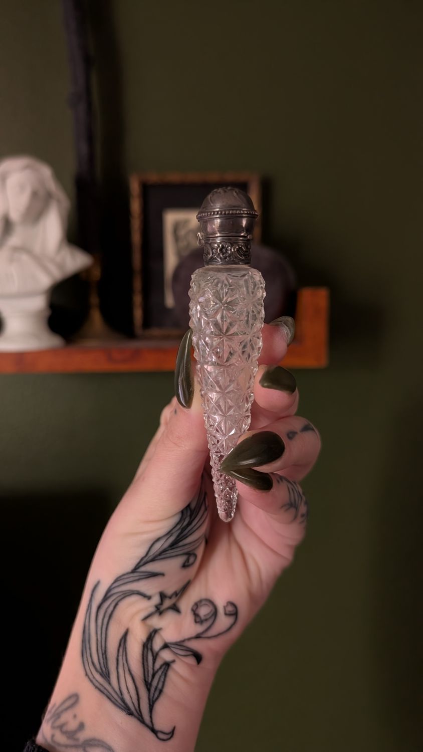 Antique crystal perfume vial in tear shape