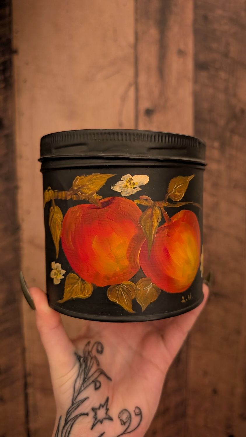 Hand painted cannister apples