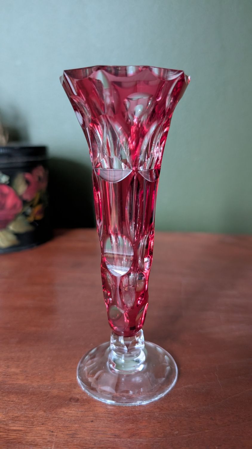 Bavarian red cut cranberry vase
