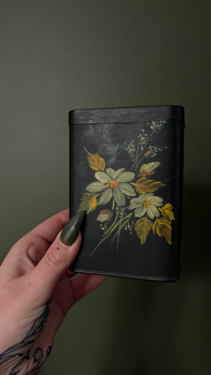Small cannister - grape vines, floral  hand painted