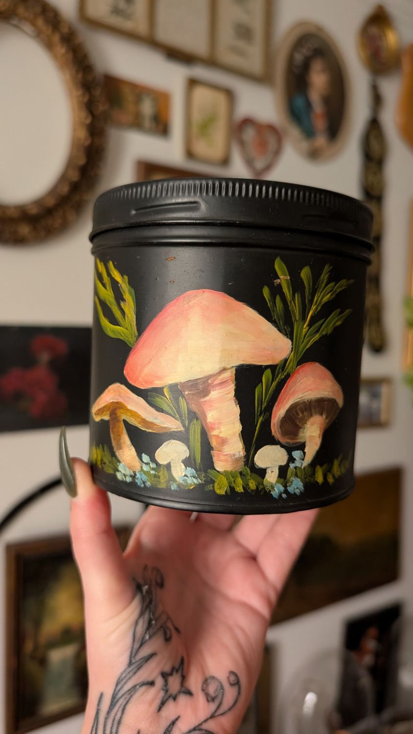 Hand painted cannister mushrooms