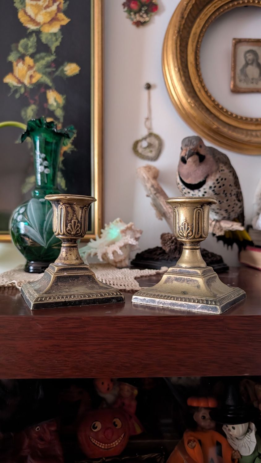 Small ornate candle holders candelabra pair