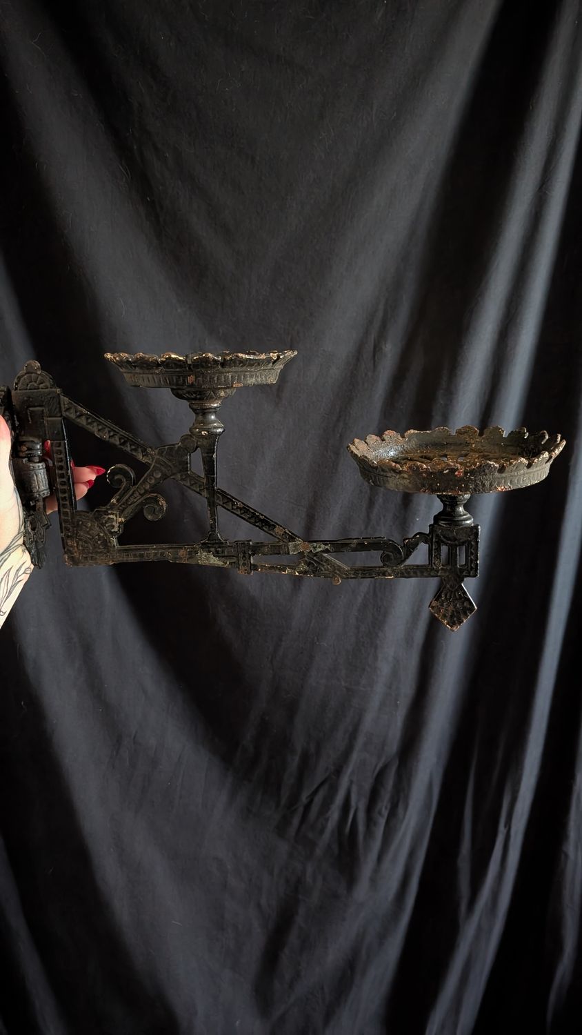 Antique double oil lamp holder black cast iron