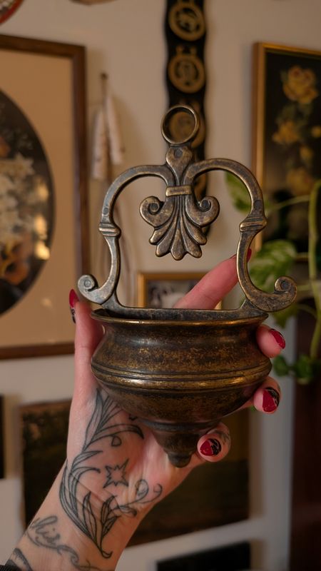 Aged brass italy benitier religious holy water or planter