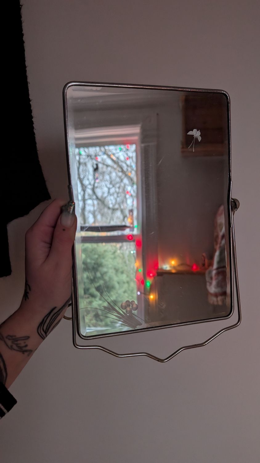 Vintage etched desk mirror in silver color