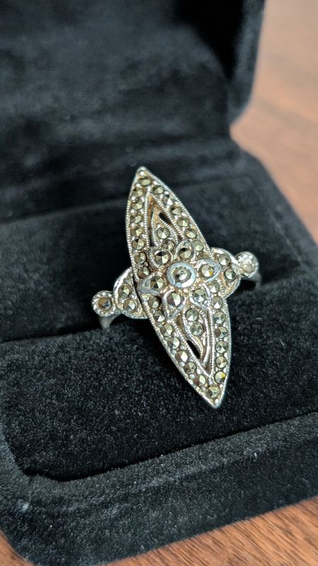 Marcasite marquise ring - costume jewelry size 7 can be adjusted a bit