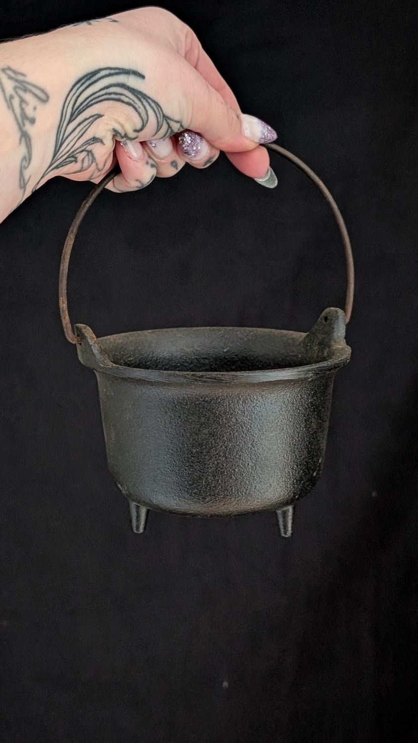 Cast iron black witch's cauldron