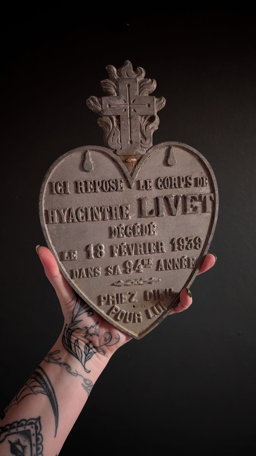 Heart shaped french Funerary plaque