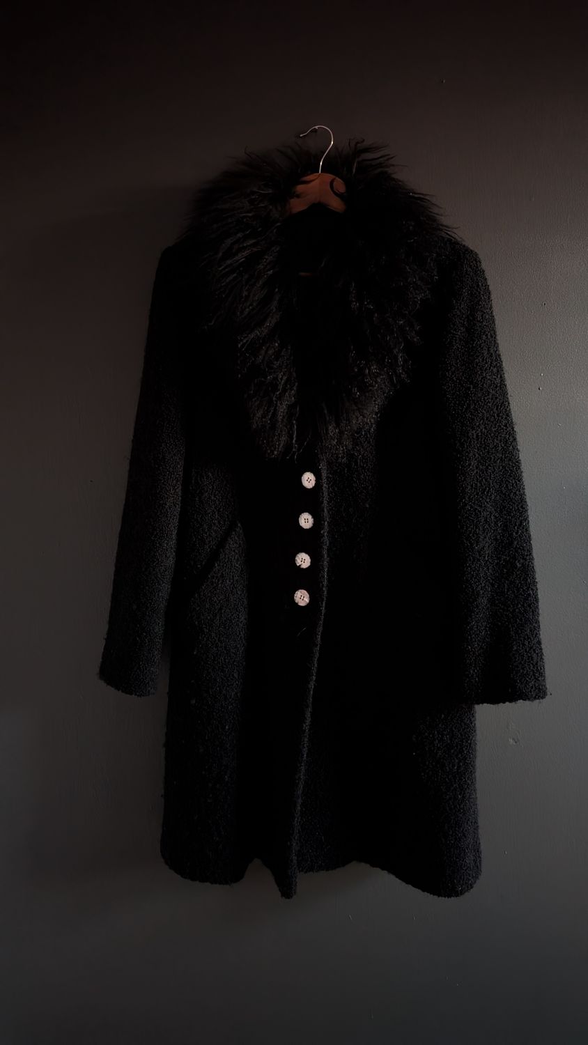 Women's persian lamb black coat with shell buttons size 8 vintage