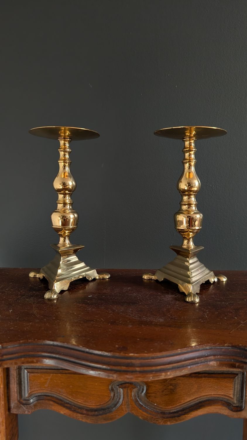 Pair of brass pillar candle holder