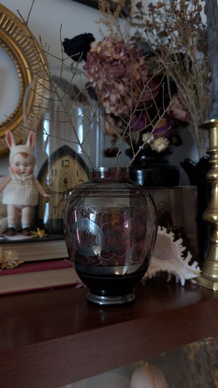 Silver deposit amethyst floral antique vase