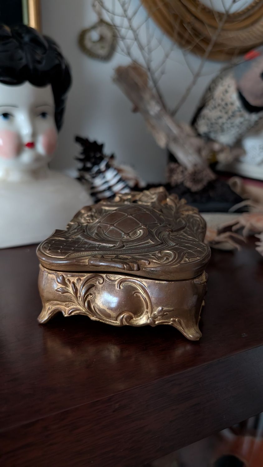 Art deco large bronze jewelry box