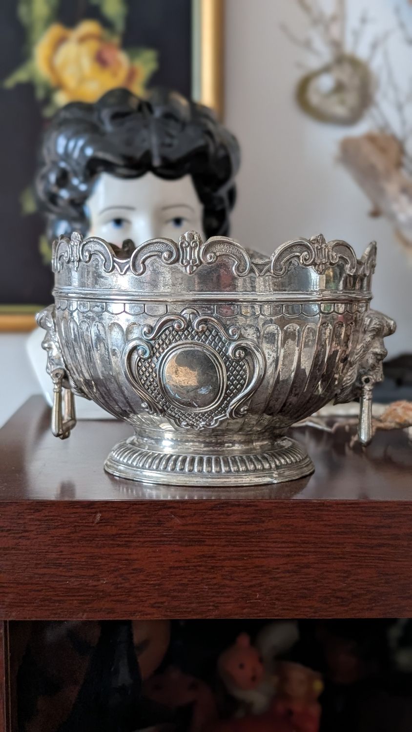 Silver plated lion's head bowl