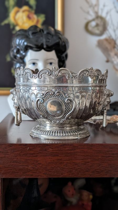 Silver plated lion's head bowl