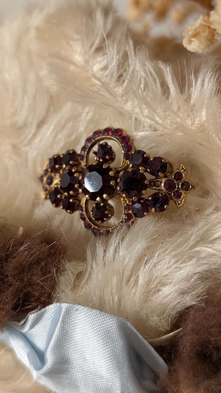 Garnet and rolled gold czech brooch