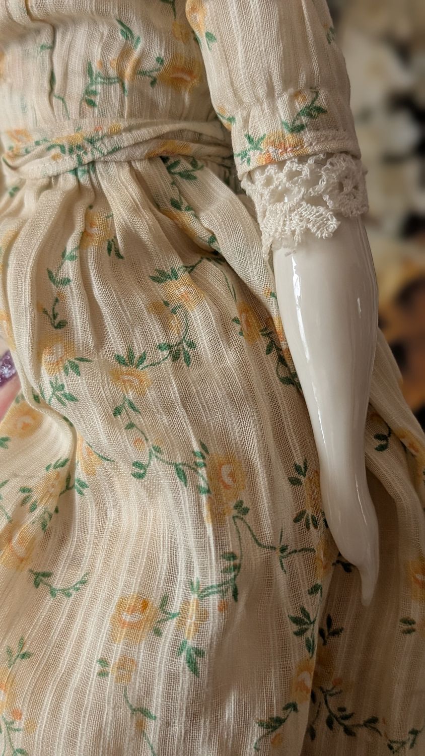 Antique china doll - colonial dress - miniature cameo