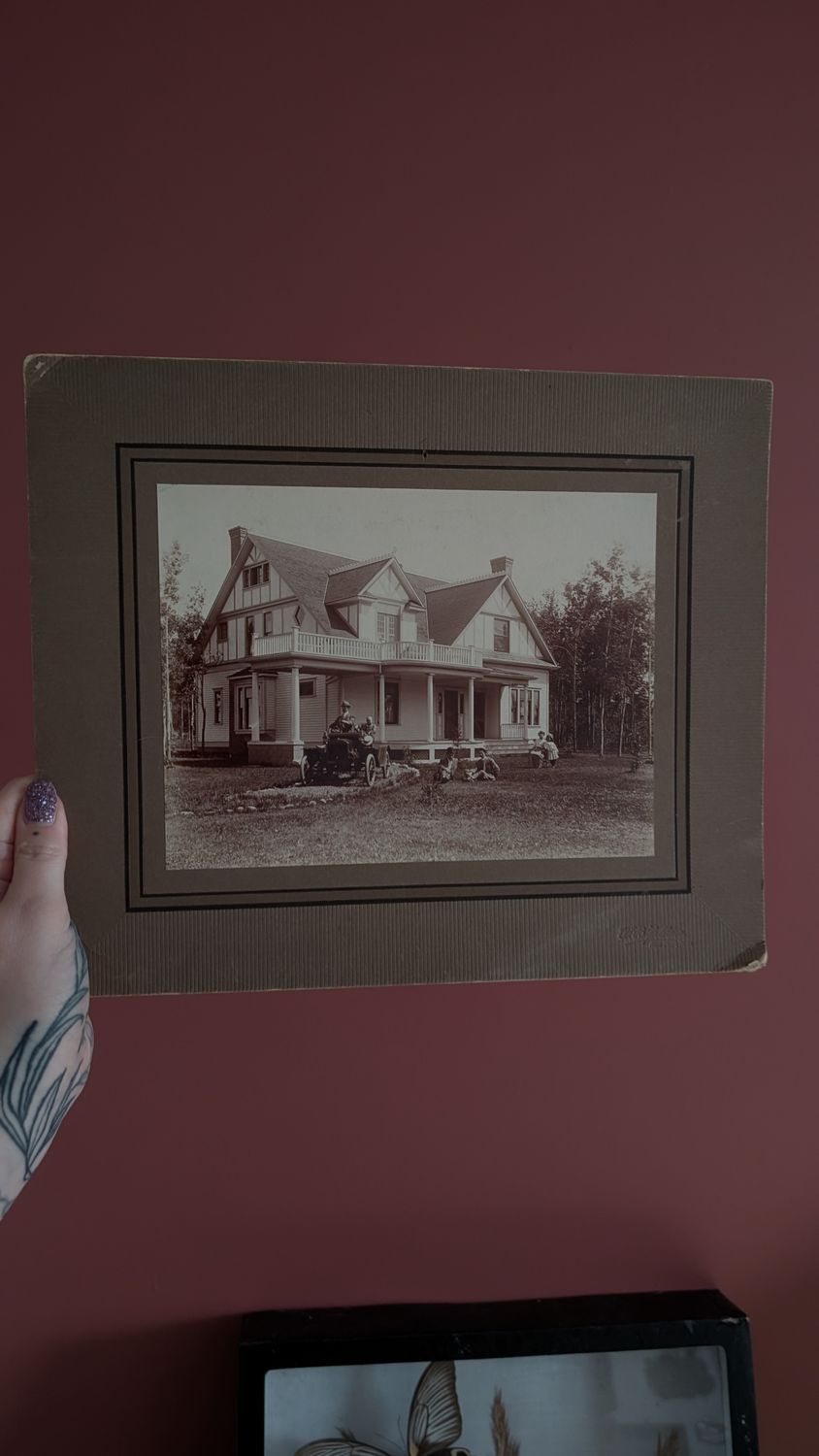 Large CDV picture of a beautiful house and family in front