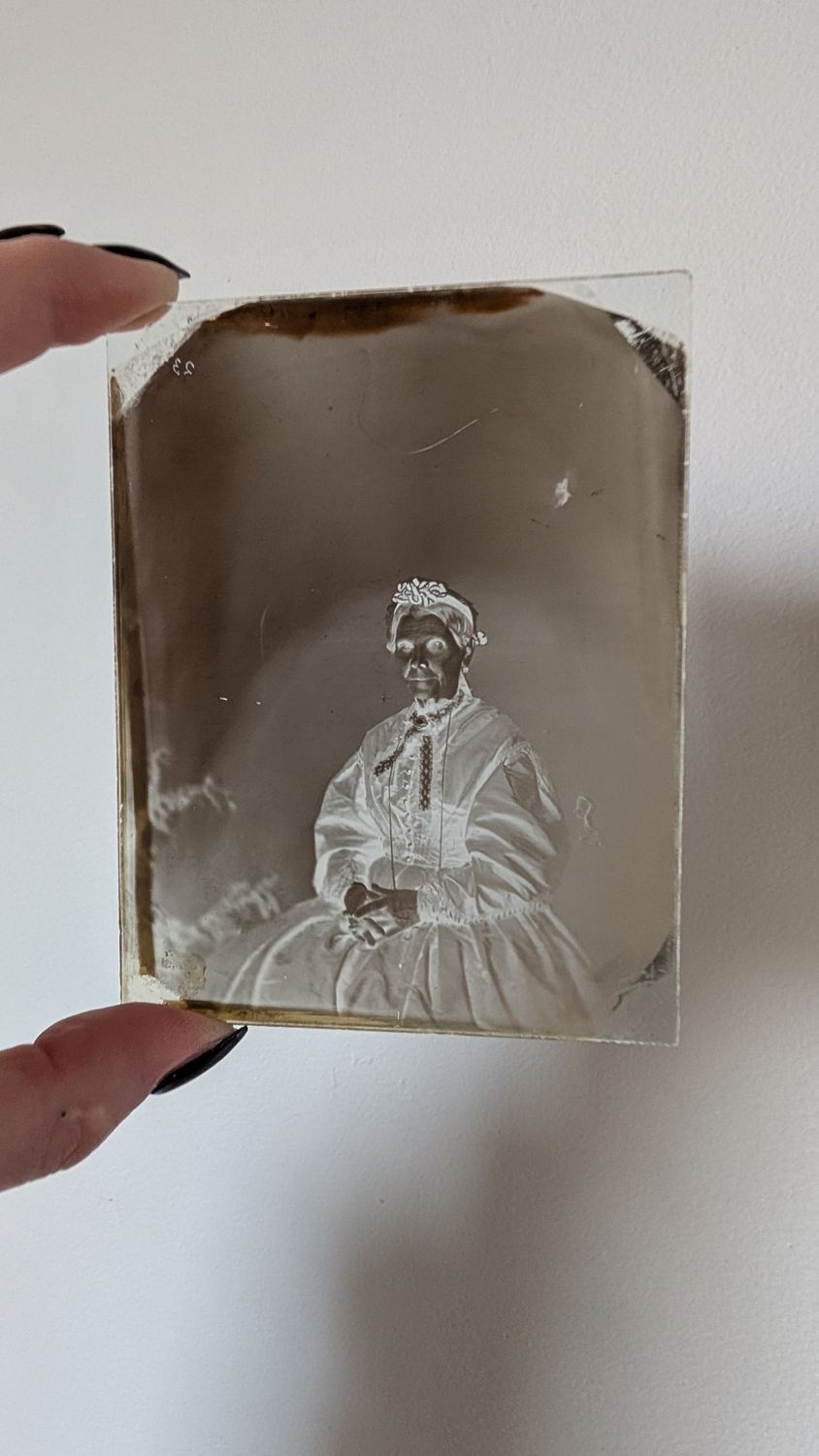 Antique Negative glass plaque of victorian woman