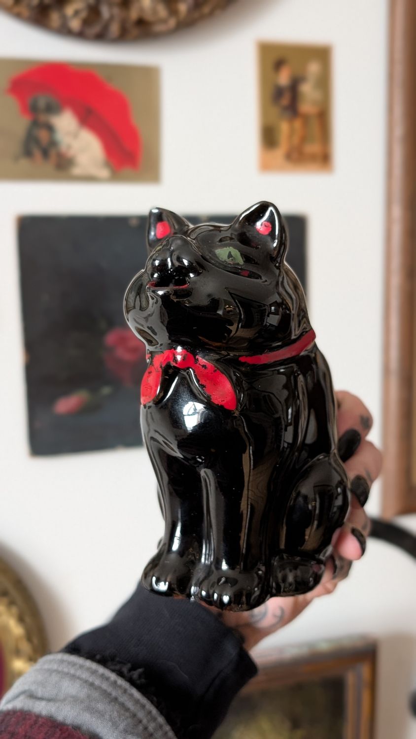 Shafford redware black cat milk pitcher