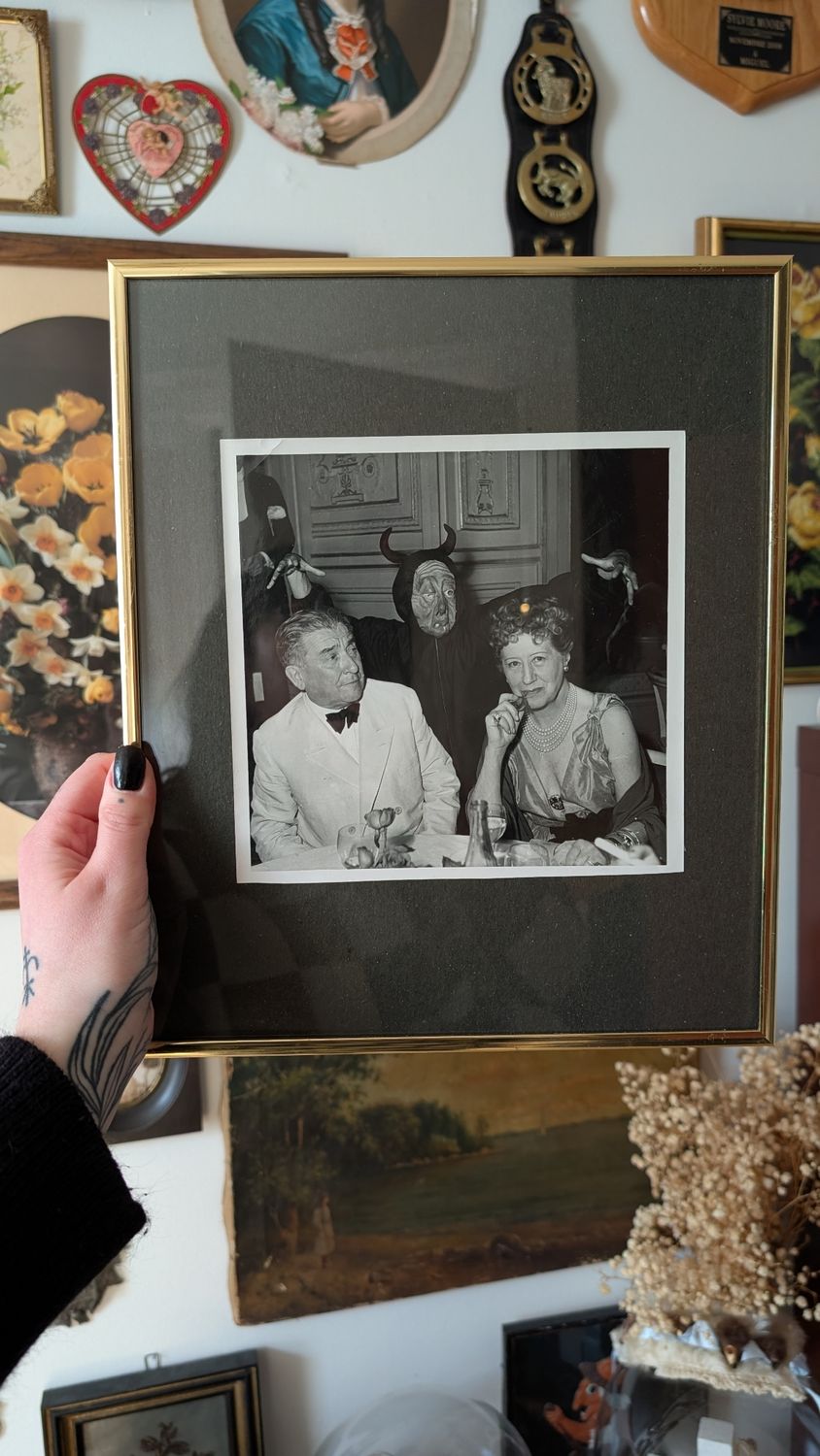 Real photography of a couple at a banquet and a man dressed as the devil - 1940's