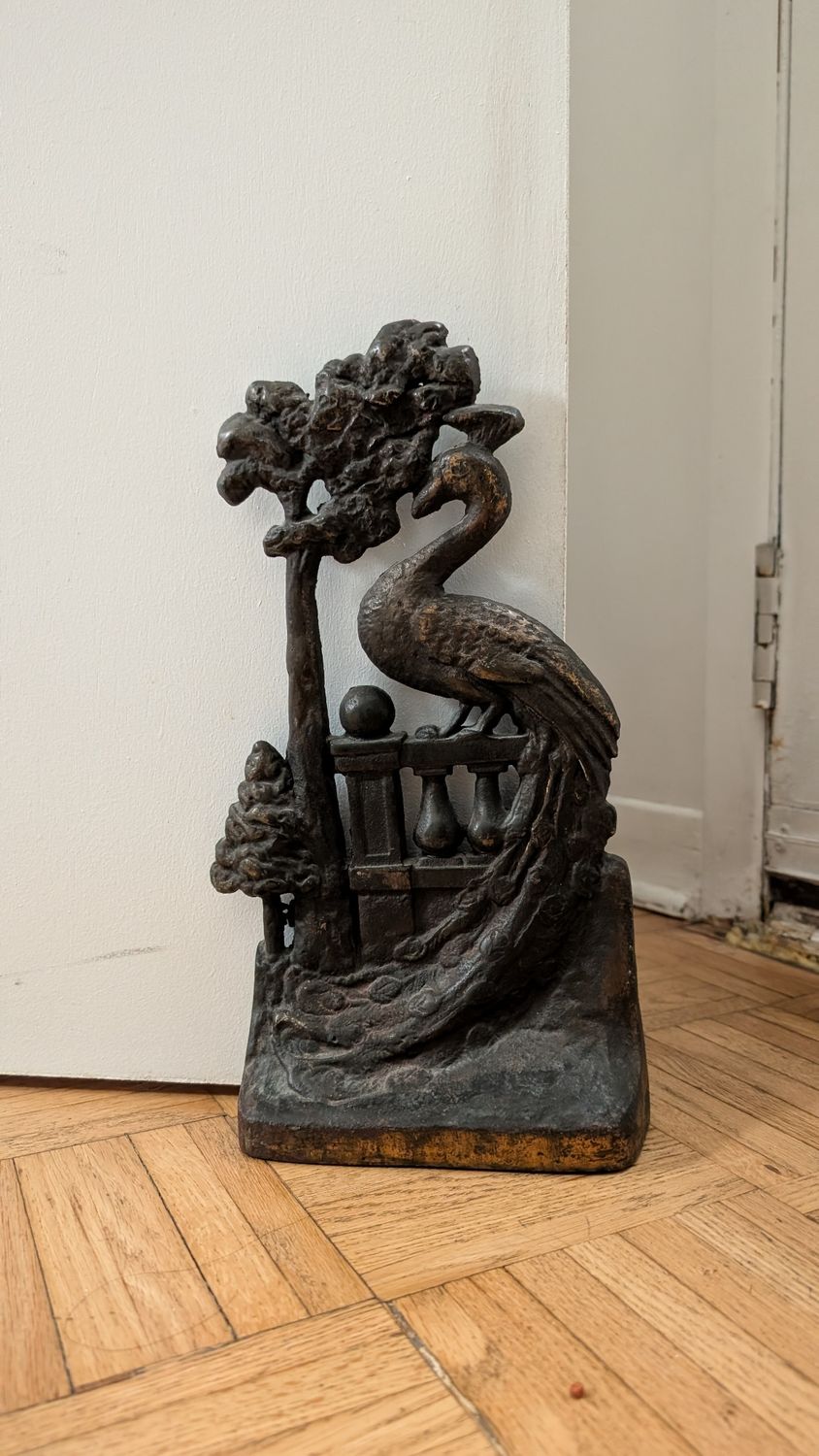 Amazing antique *RARE* peacock iron door stopper - 1920s