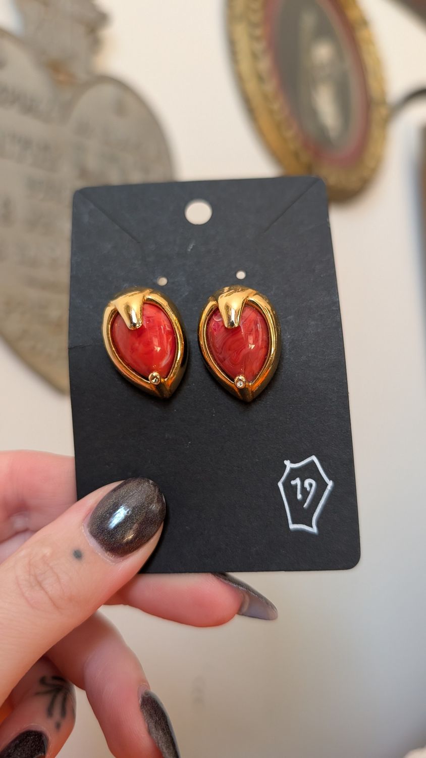 Red vintage clip on earrings
