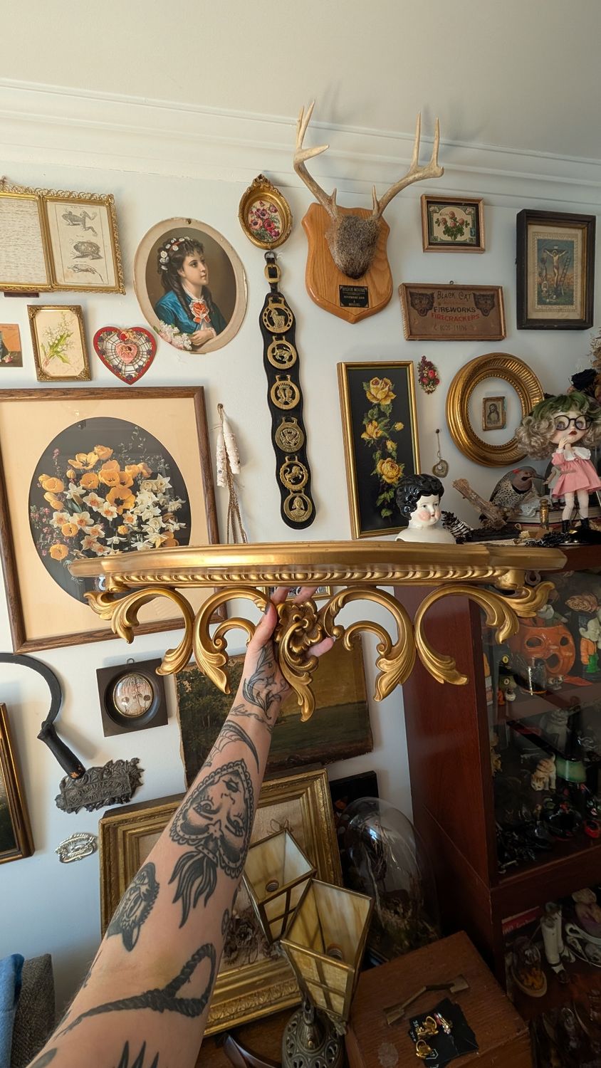 Large ornate wood gold shelf