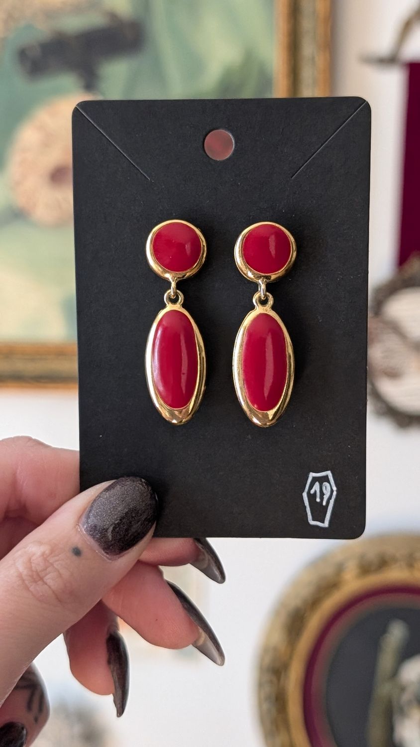 80's classic red and gold earrings