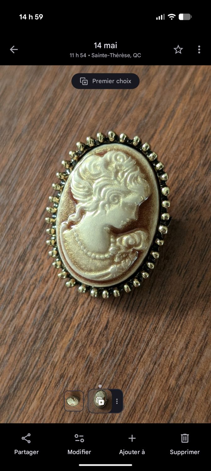 Gold tone caméo brooch metal