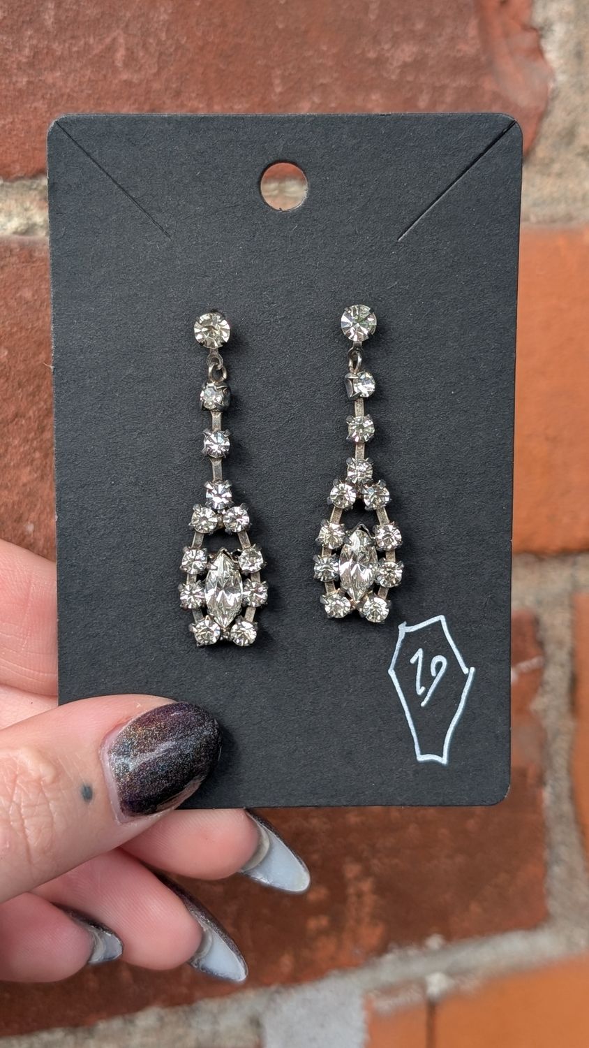 Vintage silver tone rhinestone pendant earrings 50s