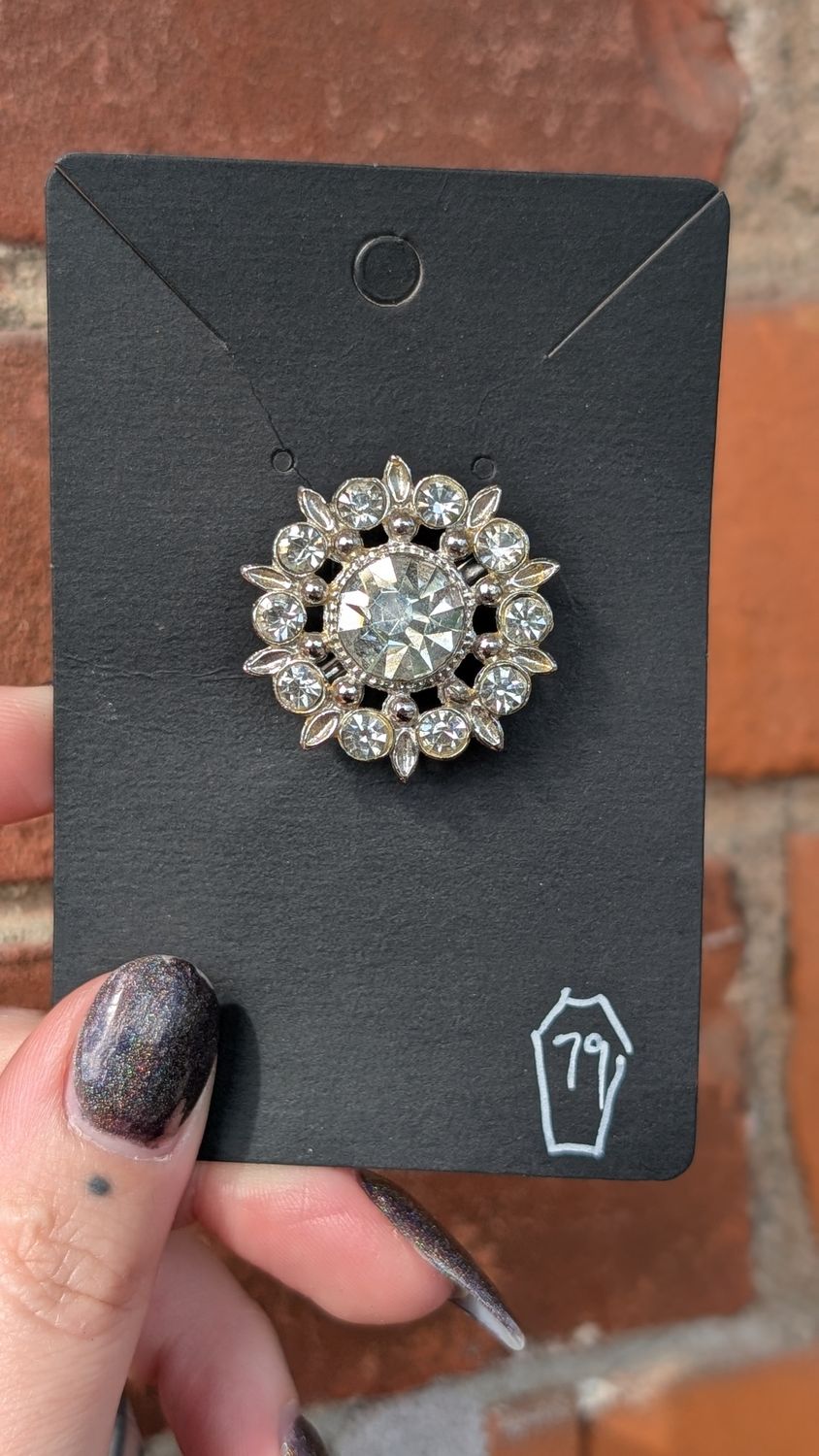 Rhinestones silver tone floral brooch