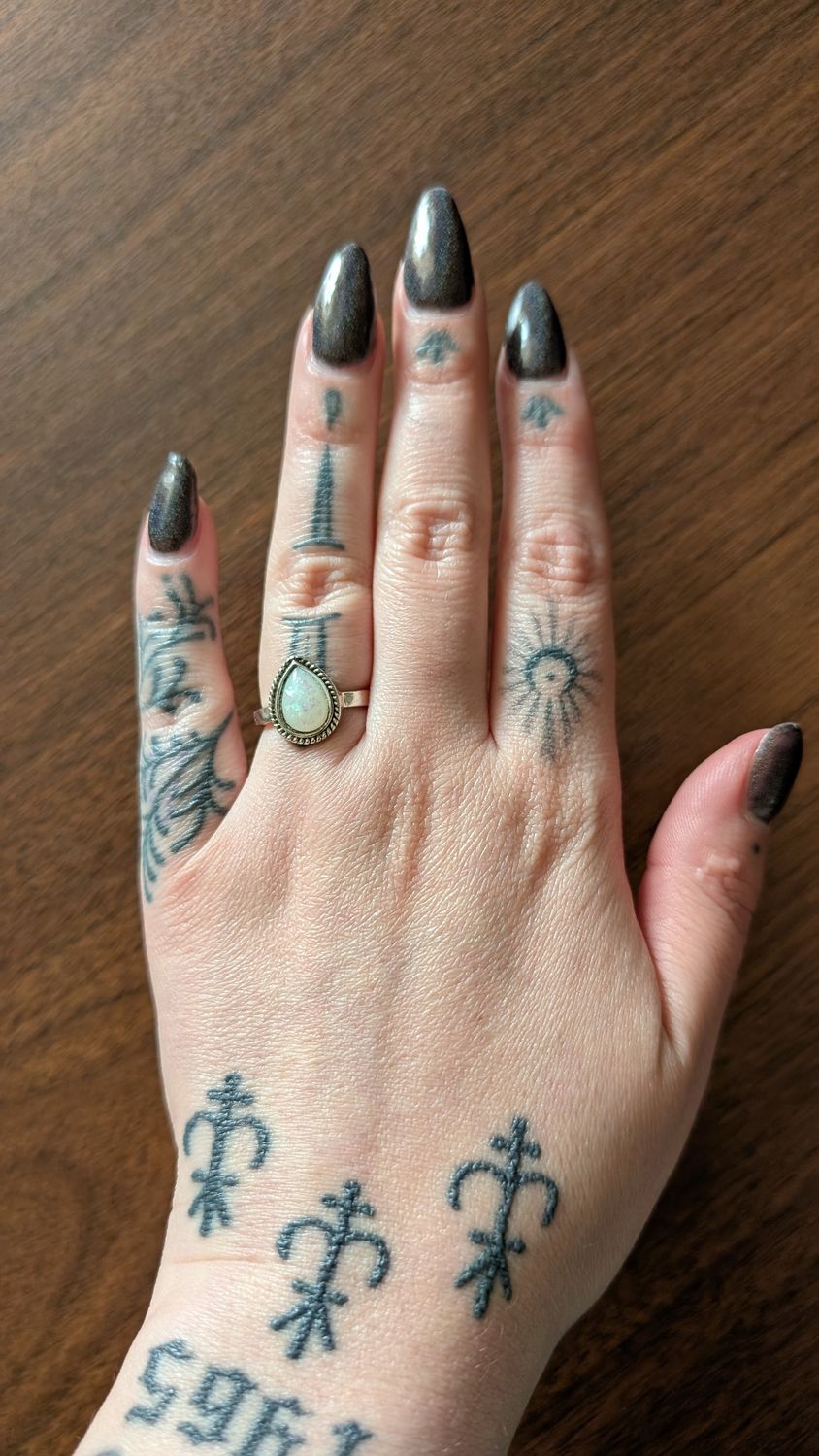 Teardrop white confetti faux opal ring