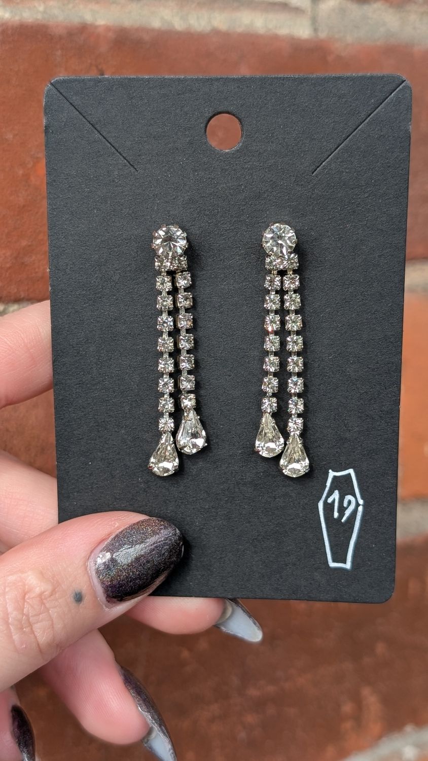 Rhinestones silver tone earrings 50s