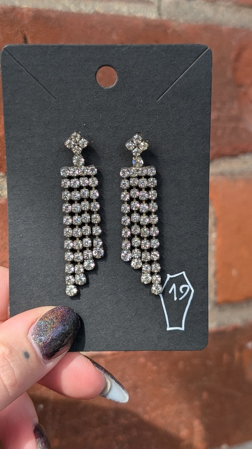 Rhinestones silver tone cascade earrings 50s