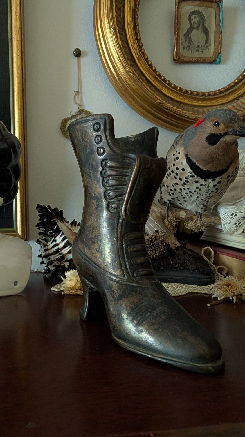 Bronze brass witch's boot vase decoration