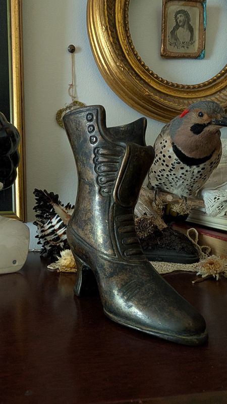 Bronze brass witch's boot vase decoration