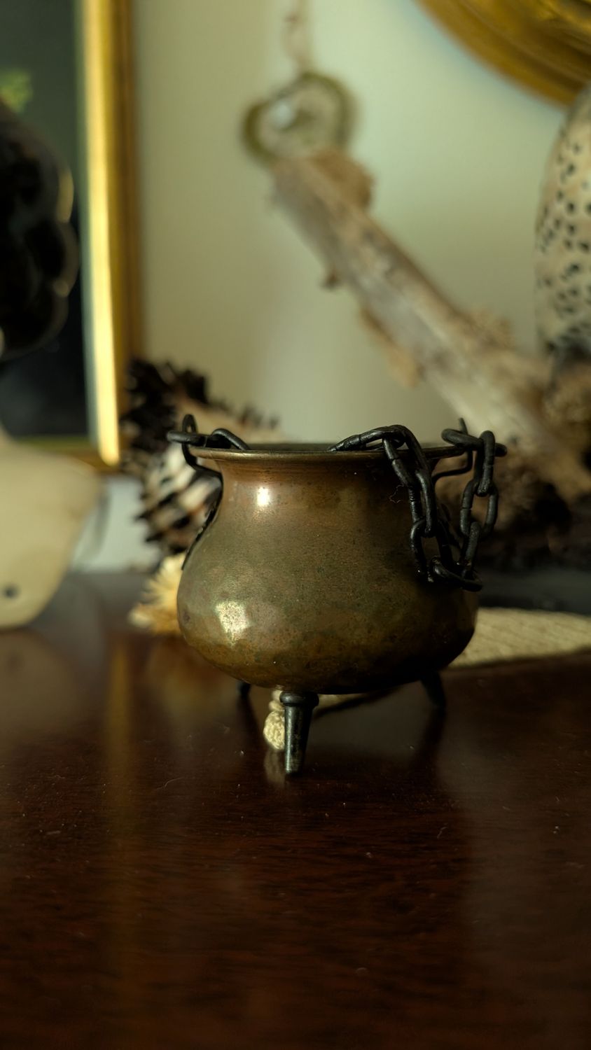 Small vintage copper cauldron
