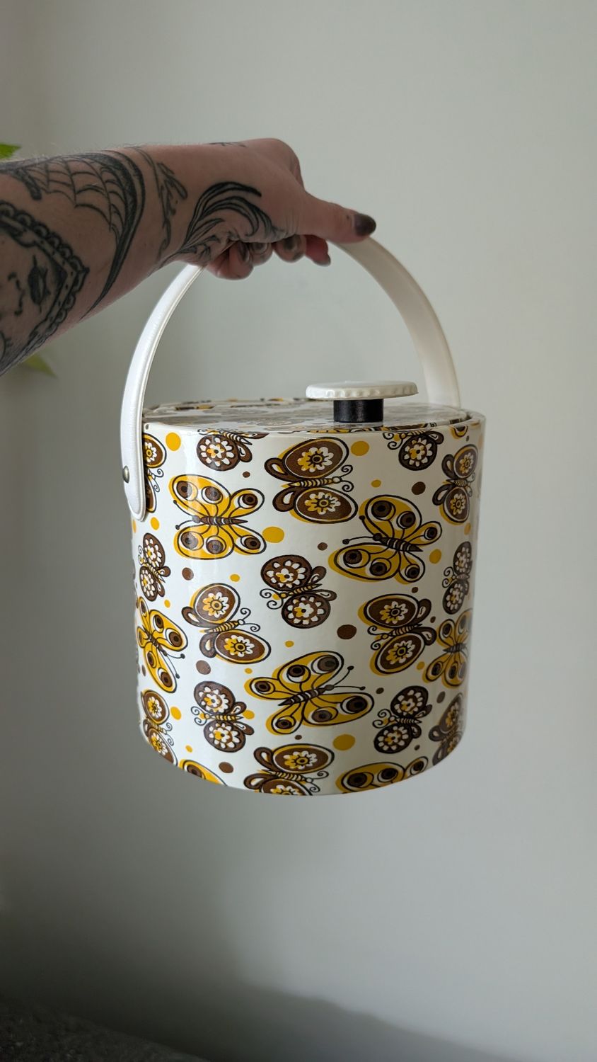 70s butterflies ice bucket yellow brown