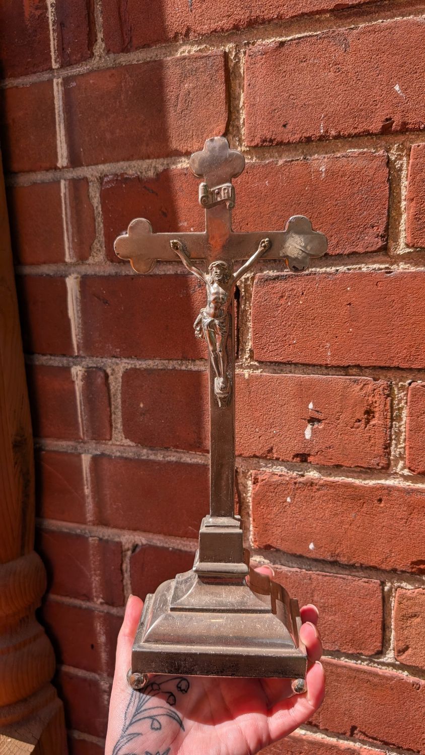 Large standing made in germany silver colored crucifix