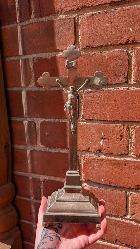Large standing made in germany silver colored crucifix