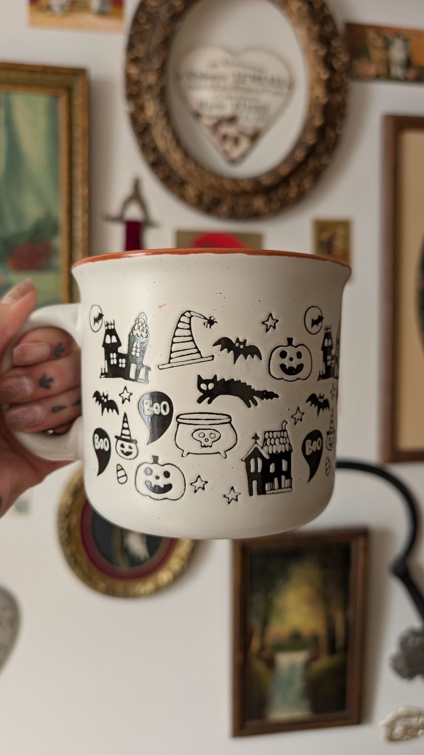 Halloween mug - cobwebs and cauldron
