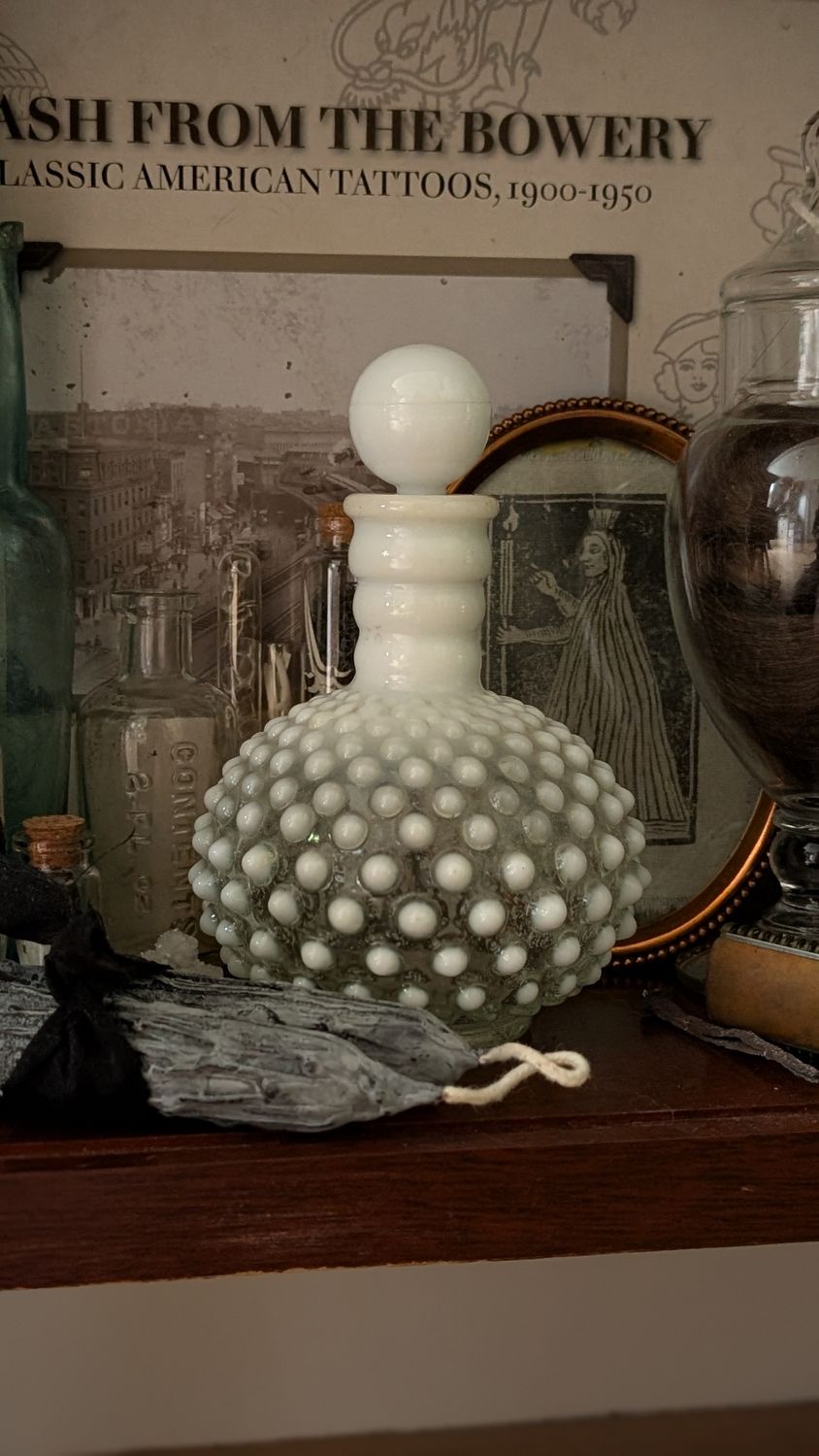 Hobnail milk glass apothecary bottle