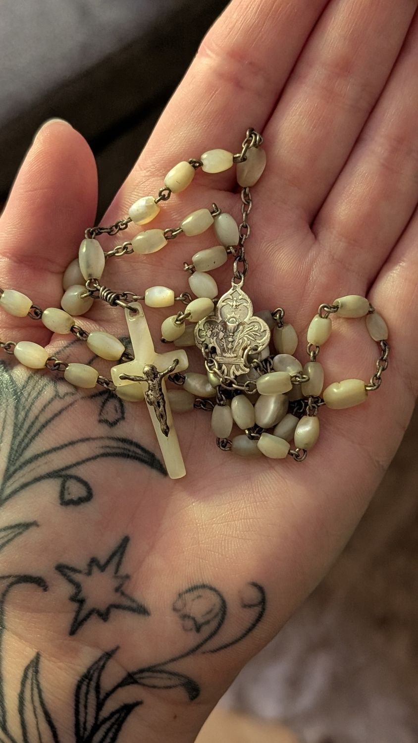 Mother of pearl antique rosary 1903 fleur de lys