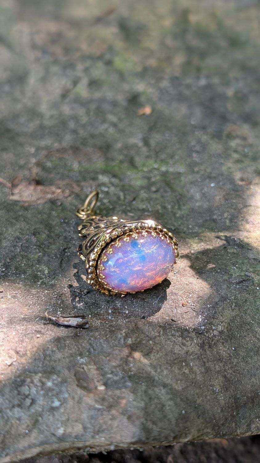 Opalite fire opal watch fob pendant