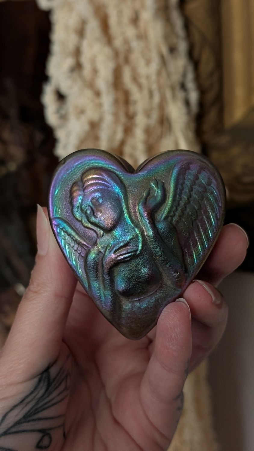 Iridescent angel artisanal heart shape paper weight
