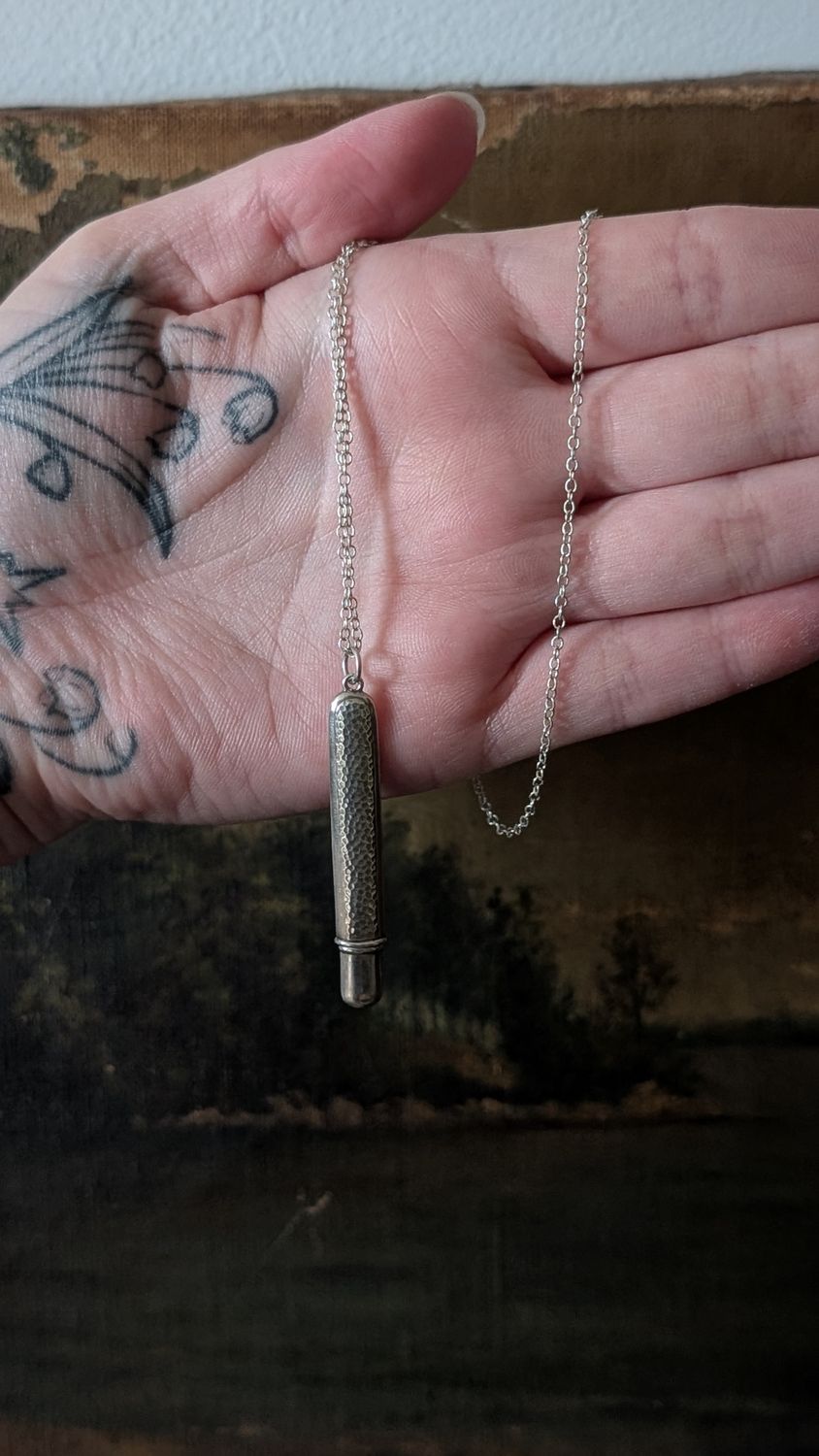 Chatelaine 925 sterling silver chain and charm, needle container - ash box mourning