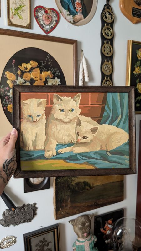 White cats paimt by number vintage