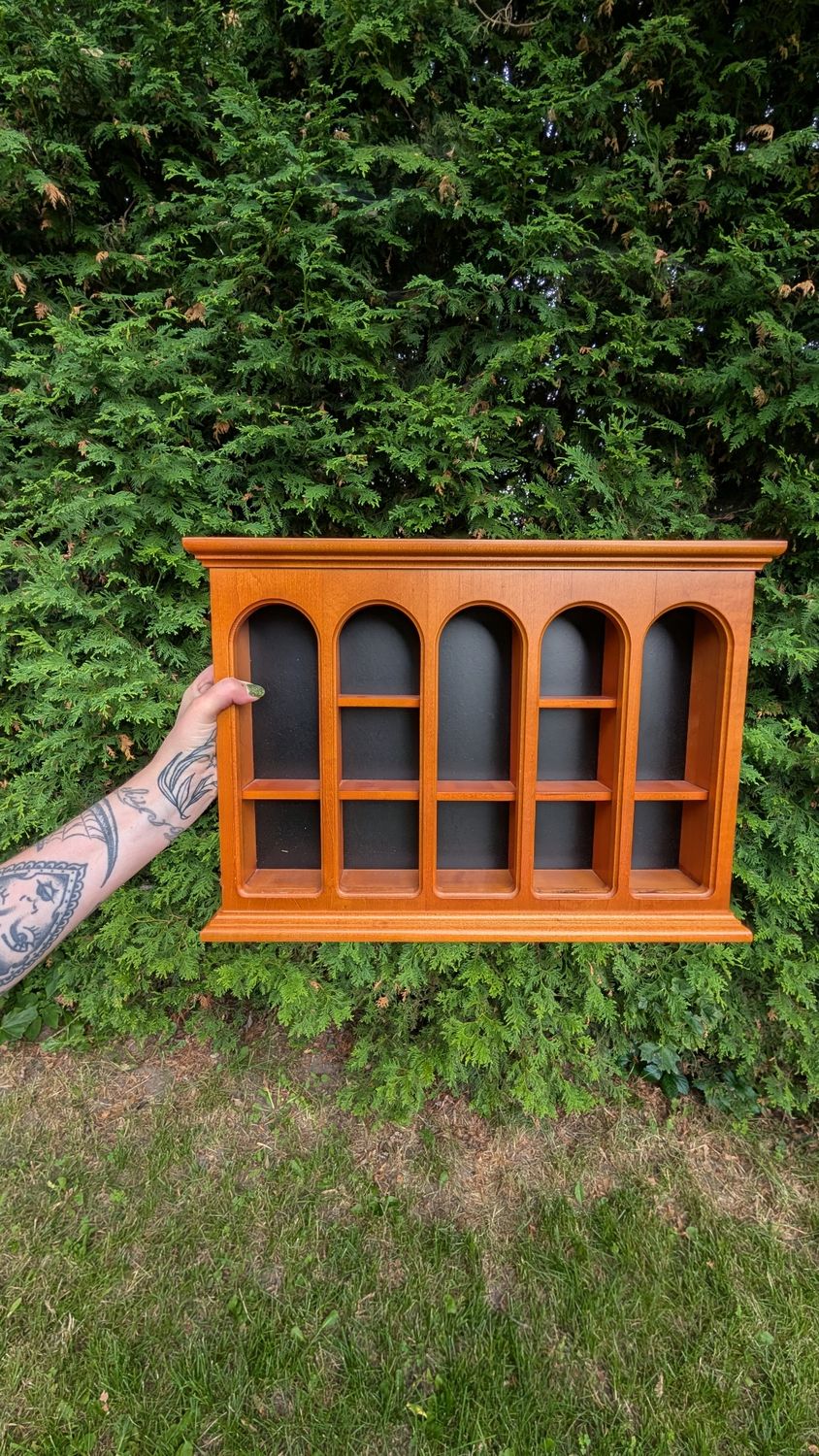 Large wood trinket shelf with compartments