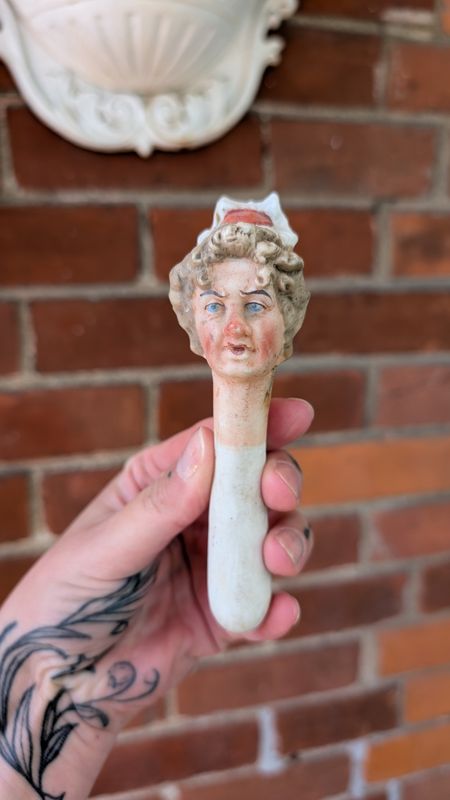 Antique bisque hand painted nodder figurine doll - head only