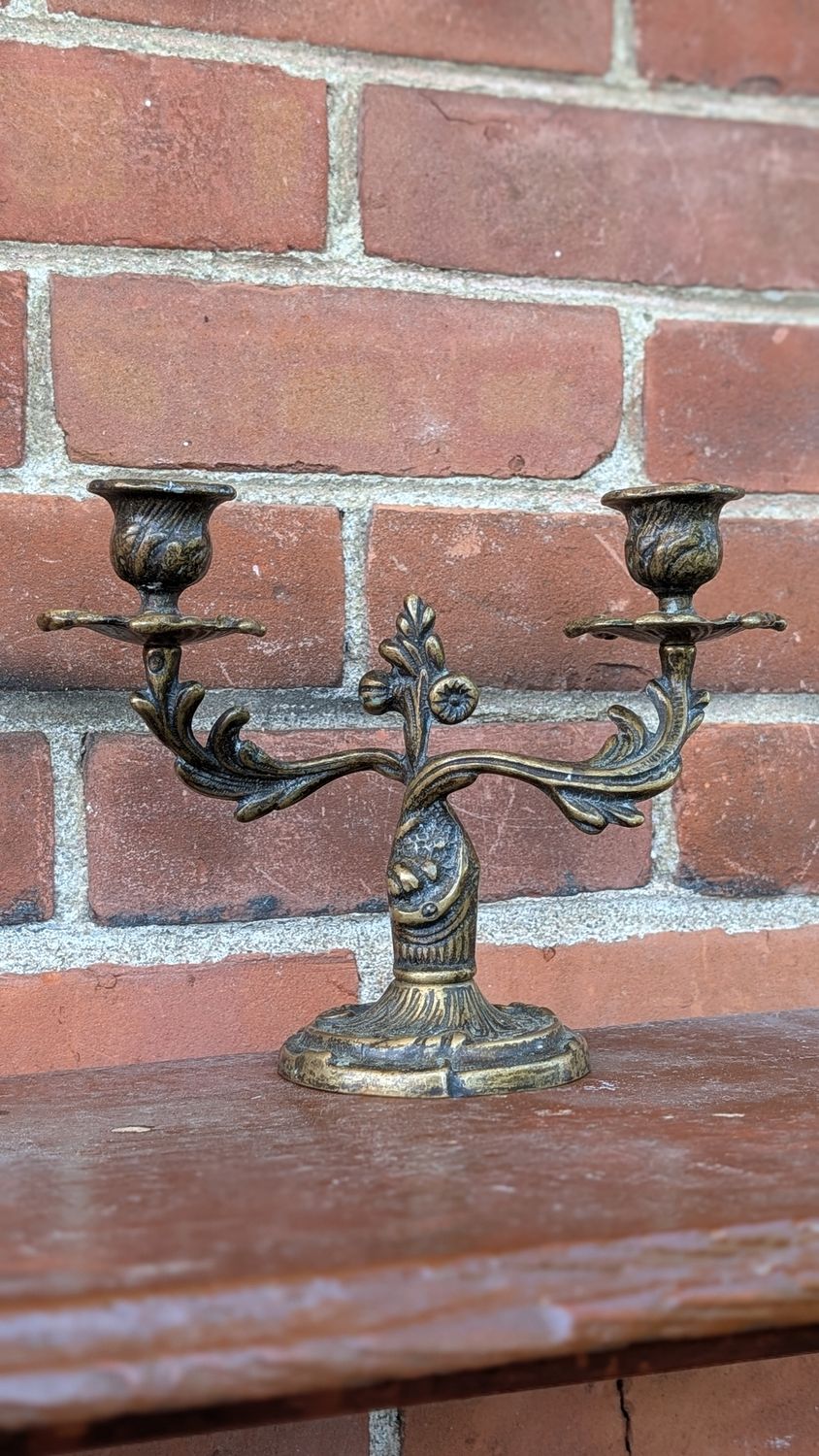 Double ornate candle holder brass